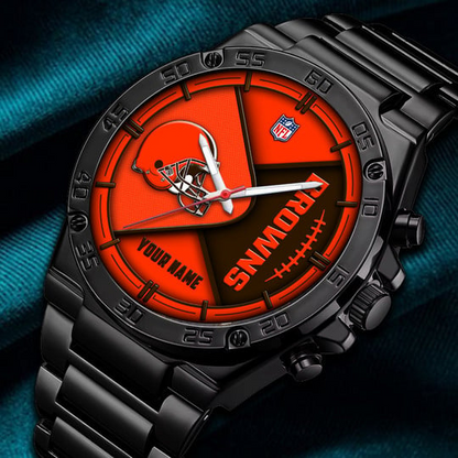 LIMITED EDITION - NEW CUSTOMIZED NFL29 CLB CLEVELAND BROWNS LUXURY STAINLESS STEEL WATCH