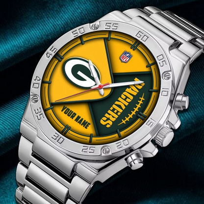 LIMITED EDITION - NEW CUSTOMIZED NFL08 GBP GREEN BAY PACKERS LUXURY STAINLESS STEEL WATCH