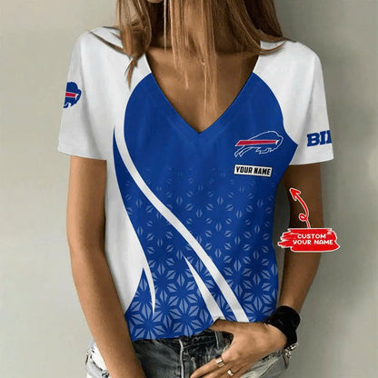 LIMITED EDITION - NEW CUSTOMIZED NFL03 BFB BUFFALO BILLS V-NECK FEMALE SHIRT
