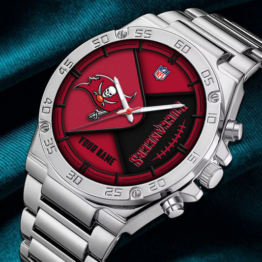 LIMITED EDITION - NEW CUSTOMIZED NFL10 TBB TAMPA BAY BUCCANEERS LUXURY STAINLESS STEEL WATCH