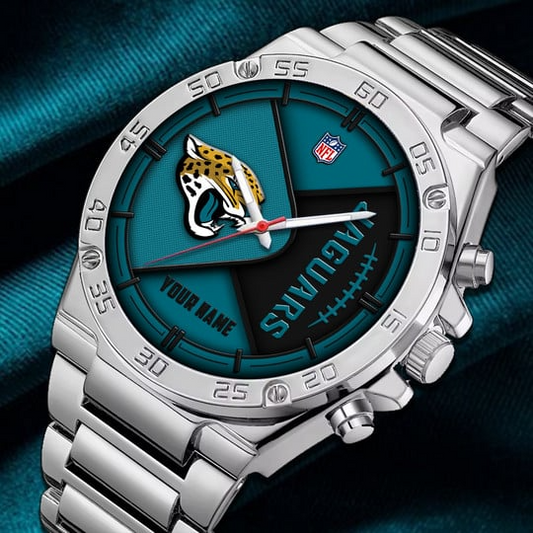 LIMITED EDITION - NEW CUSTOMIZED NFL30 JSJ JACKSONVILLE JAGUARS LUXURY STAINLESS STEEL WATCH