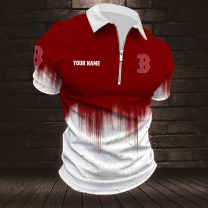 [FLASH SALE] NEW CUSTOMIZED MLB03 BRS BOSTON RED SOX ZIP POLO SHIRT