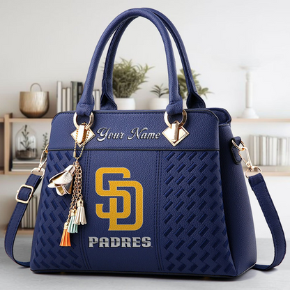 LIMITED EDITION - NEW CUSTOMIZED MLB18 SDP SAN DIEGO PADRES ZIP HANDBAG MULTICOLOR