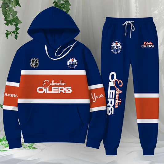 LIMITED EDITION - NEW CUSTOMIZED NHL03 EMO EDMONTON OILERS HOODIE & SWEATPANTS SET