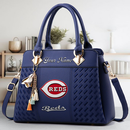 LIMITED EDITION - NEW CUSTOMIZED MLB05 CRS CINCINNATI REDS ZIP HANDBAG MULTICOLOR