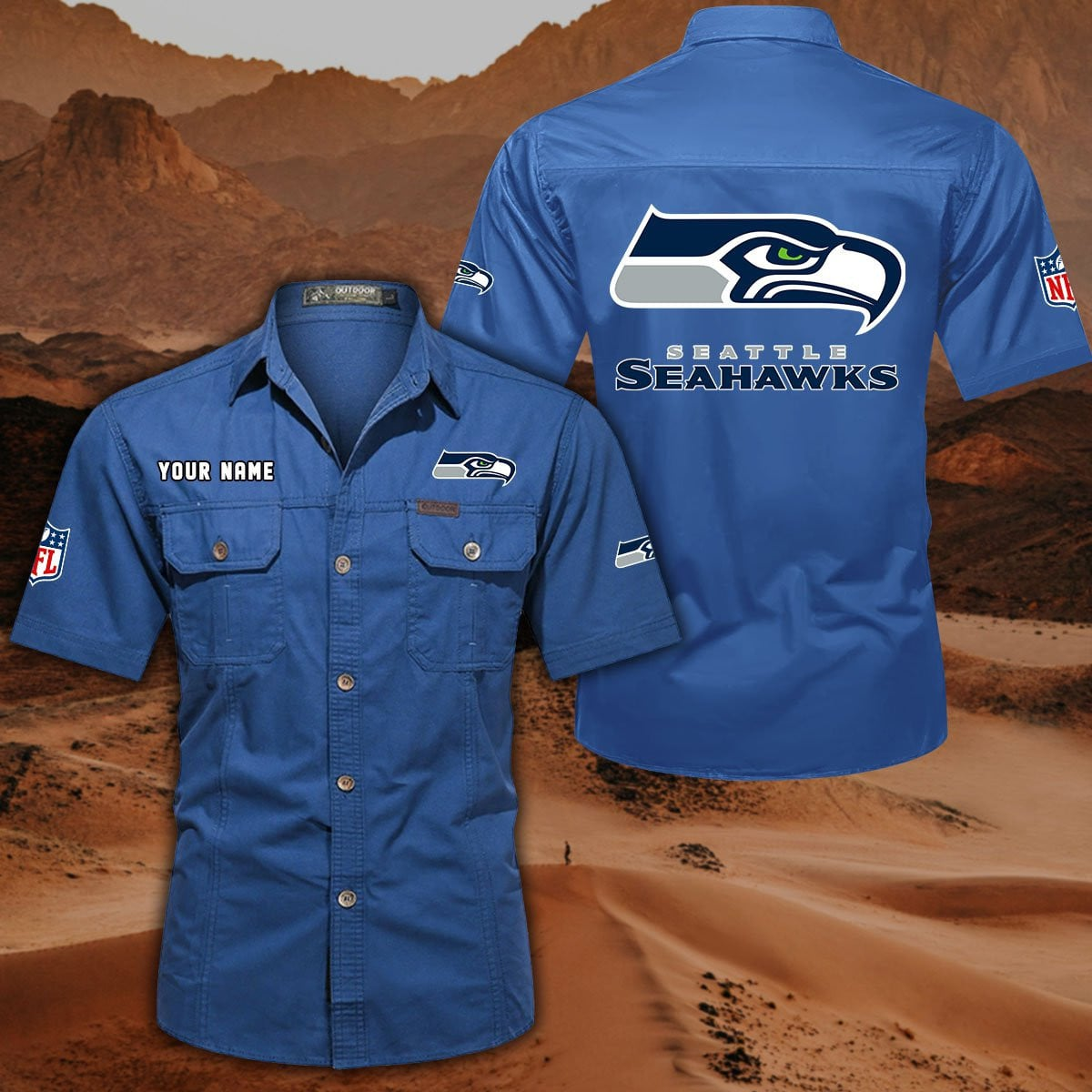 SPECIAL EDITION - NEW CUSTOMIZED NFL06 SSH SEATTLE SEAHAWKS MUTICOLOR MEN'S CARGO SHIRT