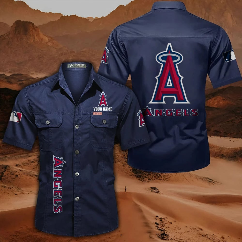 LIMITED EDITION - NEW CUSTOMIZED MLB27 LAA LOS ANGELES ANGELS  MEN'S CARGO SHIRT