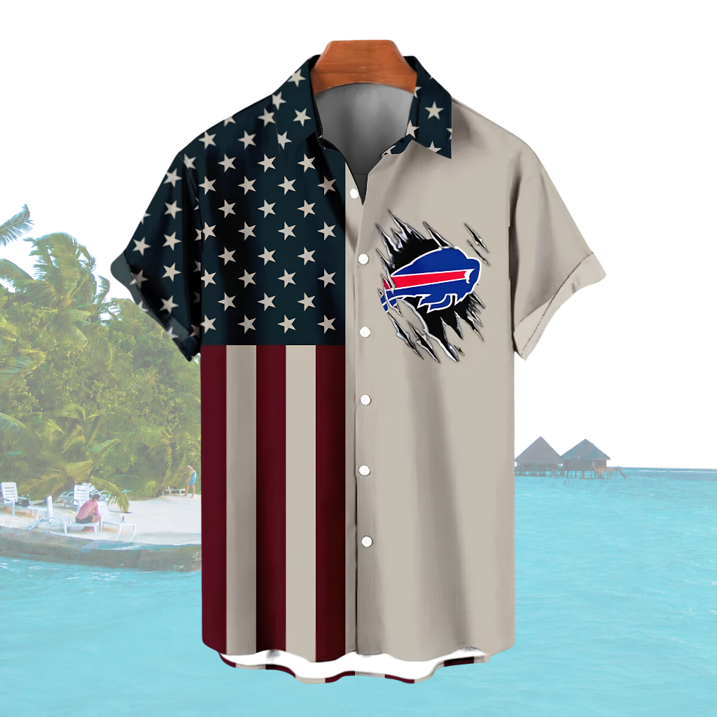 LIMITED EDITION - NEW CUSTOMIZED NFL03 BFB BUFFALO BILLS PATRIOTIC 250 USA HAWAIIAN SHIRT