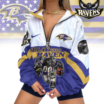 LIMITED EDITION - NEW CUSTOMIZED NFL28 BTR BALTIMORE RAVENS V-NECK ZIPPER SWEATSHIRT JACKET