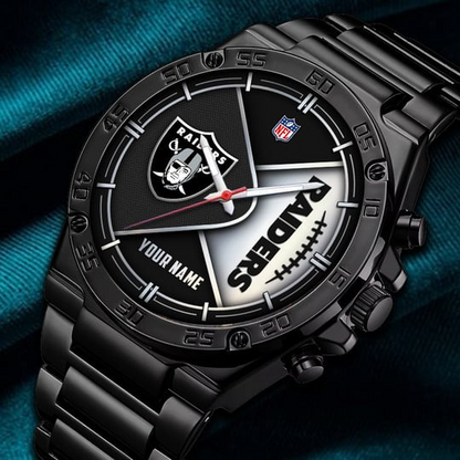 LIMITED EDITION - NEW CUSTOMIZED NFL07 LVR LAS VEGAS RAIDERS LUXURY STAINLESS STEEL WATCH