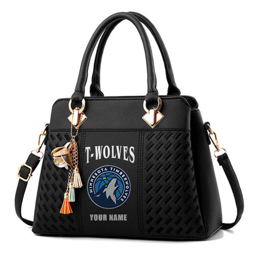 LIMITED EDITION - NEW CUSTOMIZED NBA05 MTW MINNESOTA TIMBERWOLVES ZIP HANDBAG MULTICOLOR
