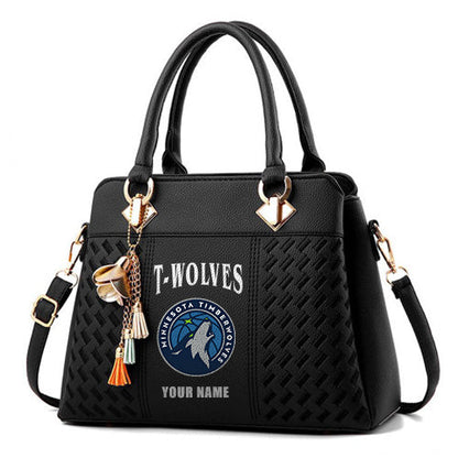 LIMITED EDITION - NEW CUSTOMIZED NBA05 MTW MINNESOTA TIMBERWOLVES ZIP HANDBAG MULTICOLOR