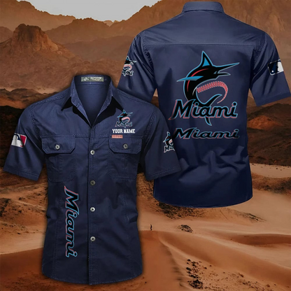 LIMITED EDITION - NEW CUSTOMIZED MLB20 MMS MIAMI MARLINS MEN'S CARGO SHIRT
