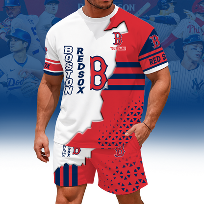LIMITED EDITION - NEW CUSTOMIZED MLB03 BRS BOSTON RED SOX UNISEX T-SHIRT & SHORTS SET
