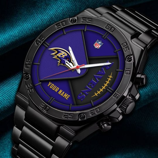 LIMITED EDITION - NEW CUSTOMIZED NFL28 BTR BALTIMORE RAVENS LUXURY STAINLESS STEEL WATCH