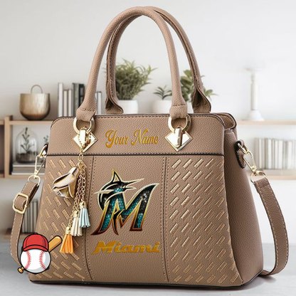 LIMITED EDITION - NEW CUSTOMIZED MLB20 MMS MIAMI MARLINS ZIP HANDBAG MULTICOLOR