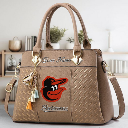 LIMITED EDITION - NEW CUSTOMIZED MLB25 BOS BALTIMORE ORIOLES ZIP HANDBAG MULTICOLOR