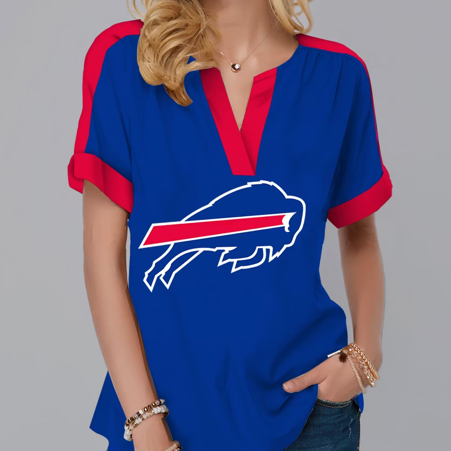 LIMITED EDITION - NEW CUSTOMIZED NFL03 BFB BUFFALO BILLS V-NECK FEMALE SHIRT