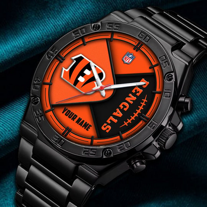 LIMITED EDITION - NEW CUSTOMIZED NFL16 CCB CINCINNATI BENGALS LUXURY STAINLESS STEEL WATCH