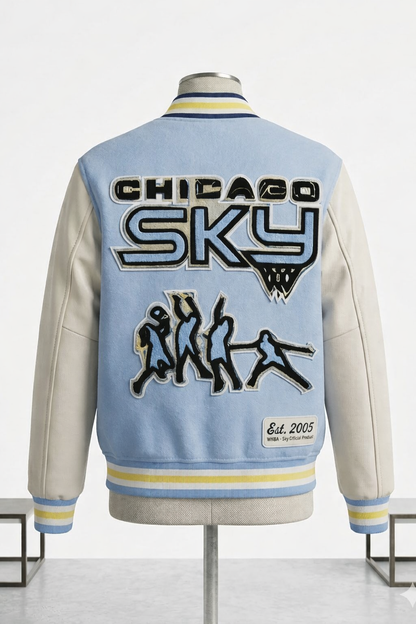 LIMITED EDITION - NEW CUSTOMIZED WNBA02 CCS CH SKY BASEBALL JACKET, SATIN VARSITY JACKET 03