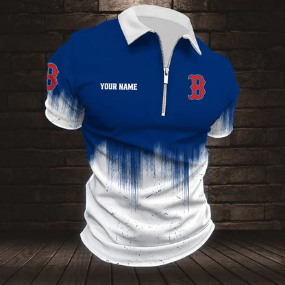[FLASH SALE] NEW CUSTOMIZED MLB03 BRS BOSTON RED SOX ZIP POLO SHIRT