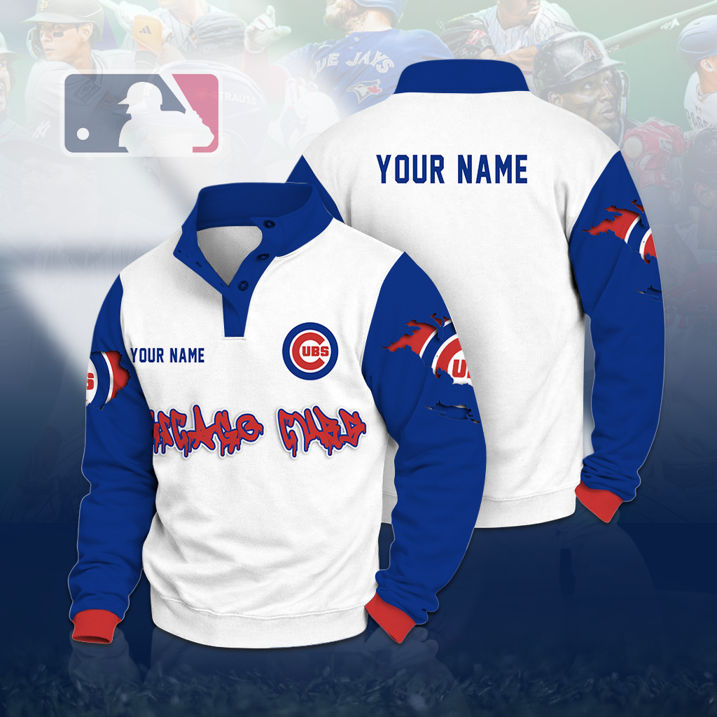 LIMITED EDITION - NEW CUSTOMIZED MLB04 CCS CHICAGO CUBS BUTTON QUARTER PLACKET SWEATSHIRT