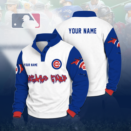 LIMITED EDITION - NEW CUSTOMIZED MLB04 CCS CHICAGO CUBS BUTTON QUARTER PLACKET SWEATSHIRT