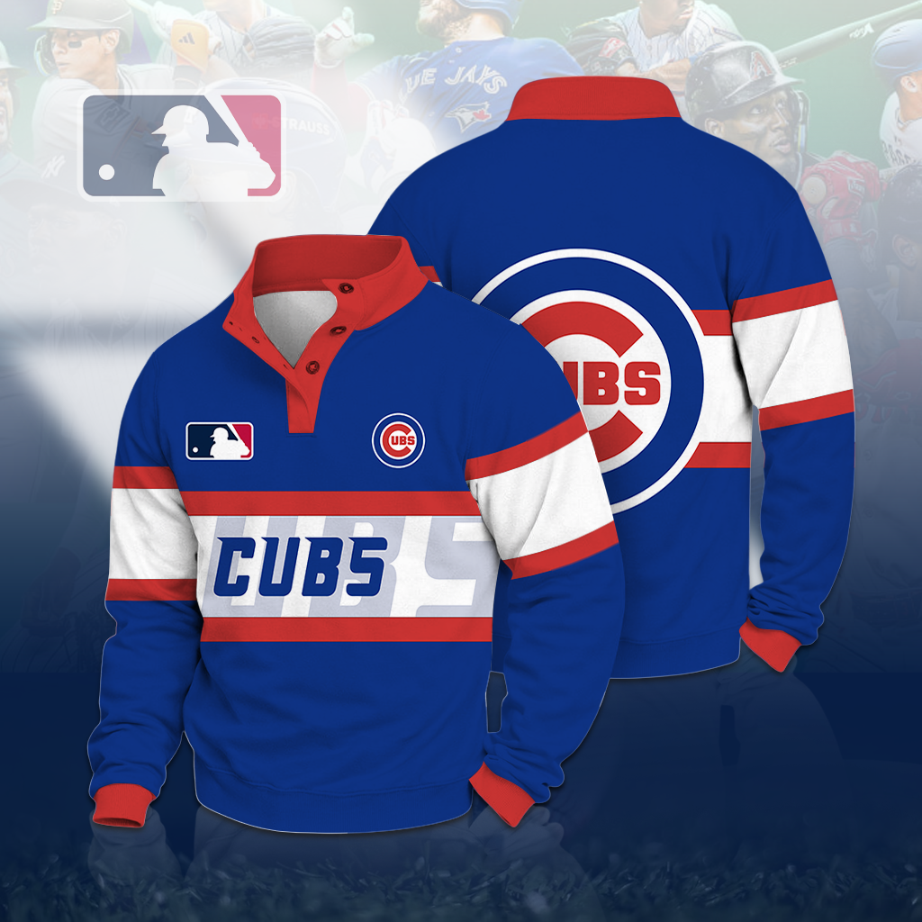 LIMITED EDITION - NEW CUSTOMIZED MLB04 CCS CHICAGO CUBS BUTTON QUARTER PLACKET SWEATSHIRT