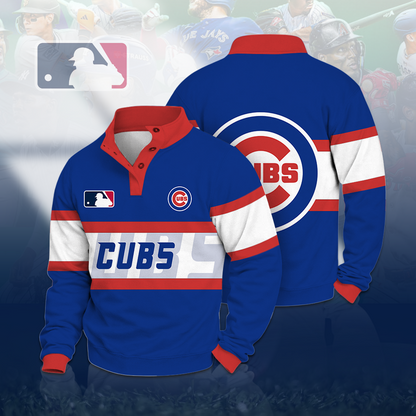 LIMITED EDITION - NEW CUSTOMIZED MLB04 CCS CHICAGO CUBS BUTTON QUARTER PLACKET SWEATSHIRT
