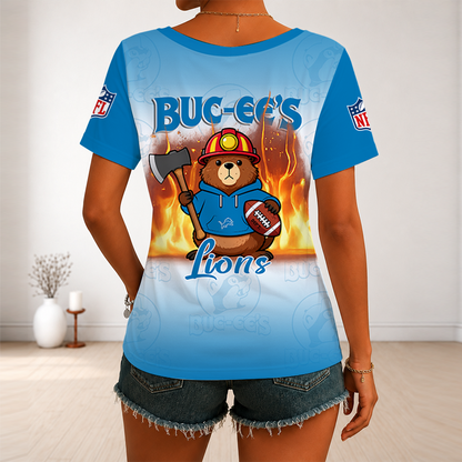 [SPECIAL OFFER] NEW CUSTOMIZED NFL04 DTL DETROIT LIONS BUC-EE'S V-NECK FEMALE SHIRT