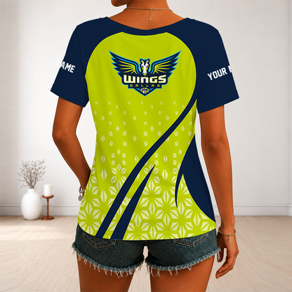 [FAN FAVORITE] NEW CUSTOMIZED WNBA04 DLW DALLAS WINGS V-NECK FEMALE SHIRT