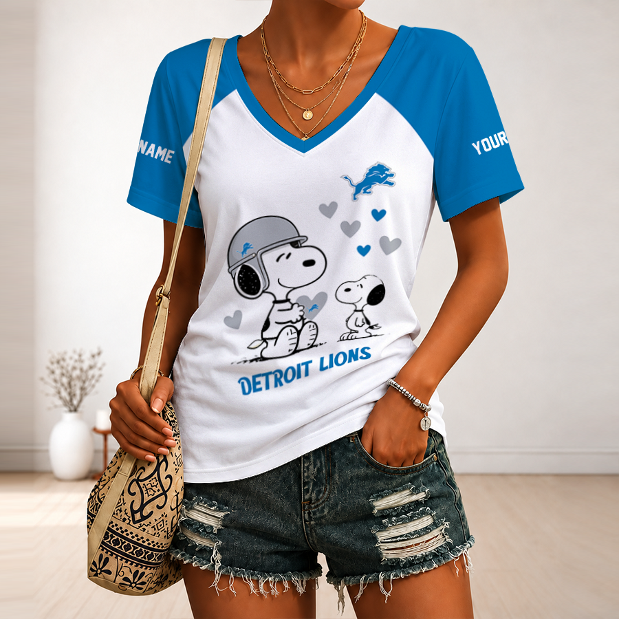[SPECIAL OFFER] NEW CUSTOMIZED NFL04 DTL DETROIT LIONS V-NECK FEMALE SHIRT