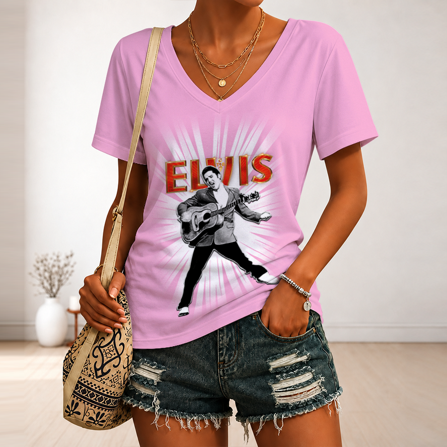 [FAN FAVORITE] NEW CUSTOMIZED ELVIS PRESLEY V-NECK FEMALE SHIRT