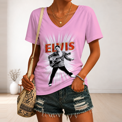 [FAN FAVORITE] NEW CUSTOMIZED ELVIS PRESLEY V-NECK FEMALE SHIRT