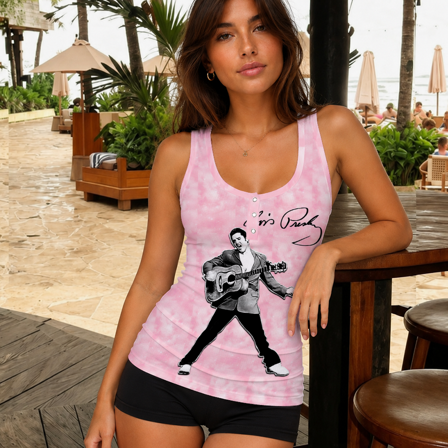 [FAN FAVORITE] NEW CUSTOMIZED ELVIS PRESLEY WOMEN'S V-NECK TANK TOP