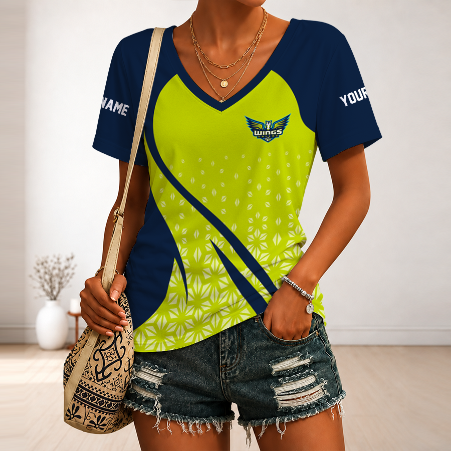 [FAN FAVORITE] NEW CUSTOMIZED WNBA04 DLW DALLAS WINGS V-NECK FEMALE SHIRT