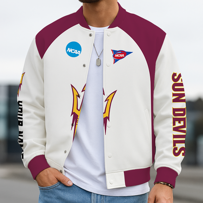 LIMITED EDITION - NEW CUSTOMIZED NCAA FBS04 ASS ARIZONA STATE SUN DEVILS BASEBALL JACKET, SATIN VARSITY JACKET