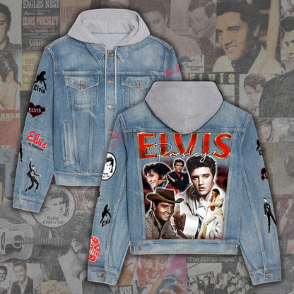 New Premium Elvis Presley Hooded Denim Jacket - EVPLCAO80