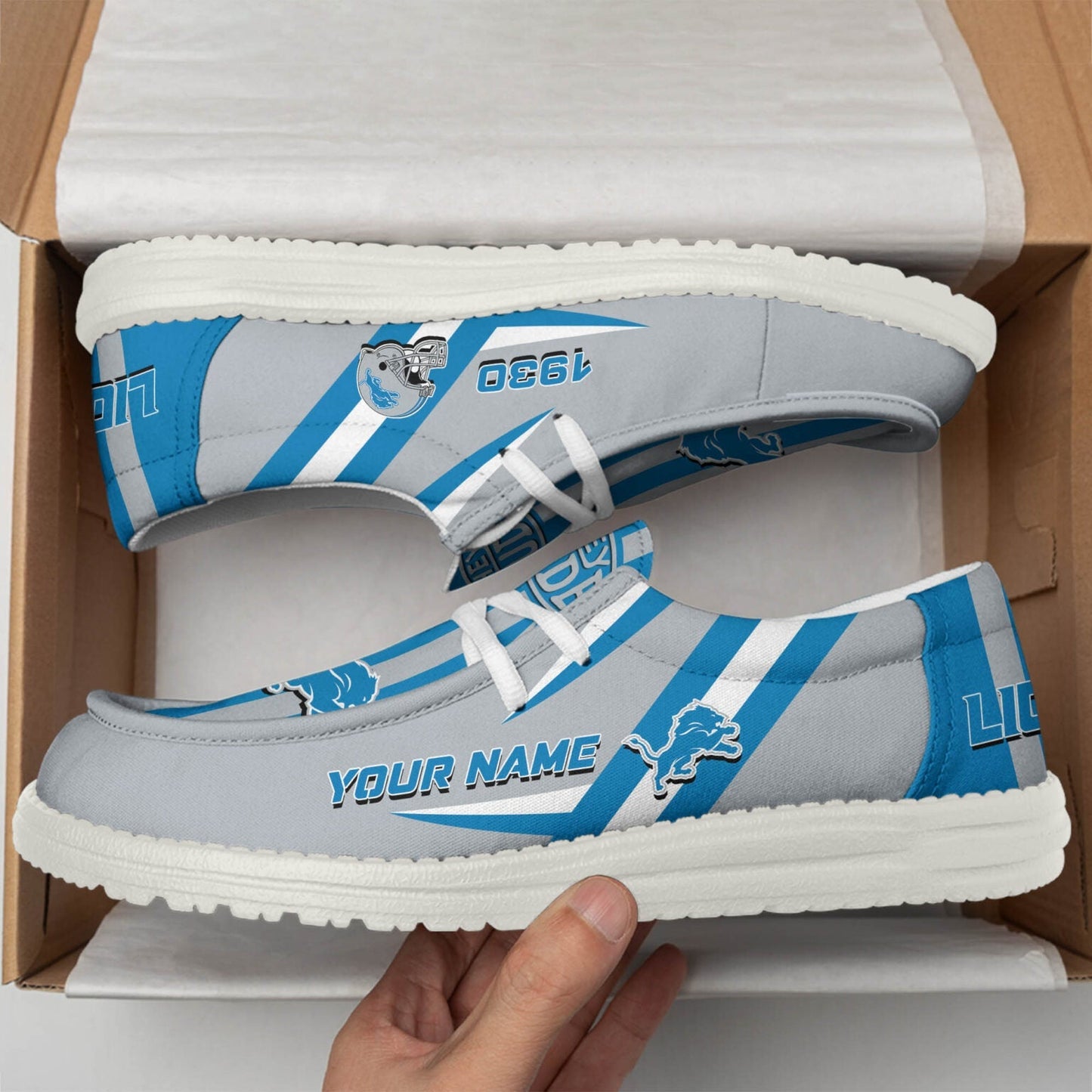 [SPECIAL OFFER] NEW CUSTOMIZED NFL04 DTL DETROIT LIONS LOAFER SHOES