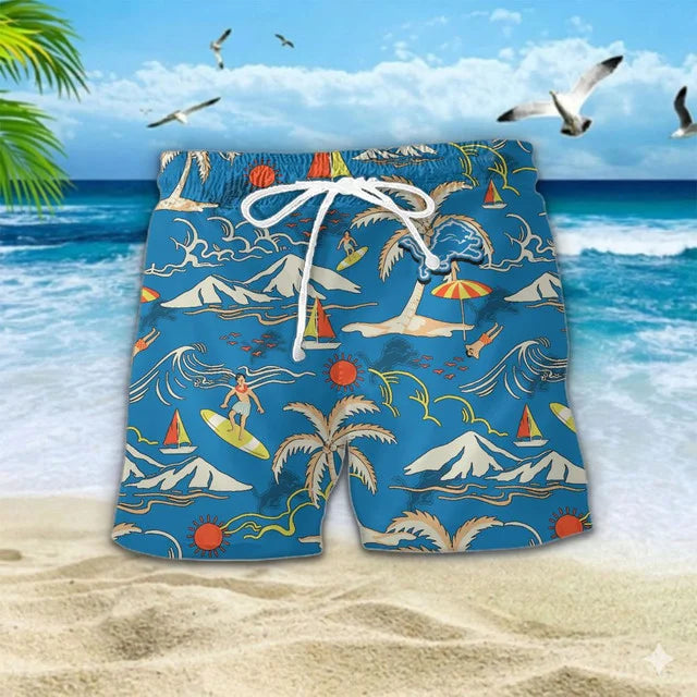 VIRAL EDITION  - NEW CUSTOMIZED NFL04 DTL DETROIT LIONS UNISEX INDEPENDENCE DAY HAWAIIAN SHIRT & SHORTS SET
