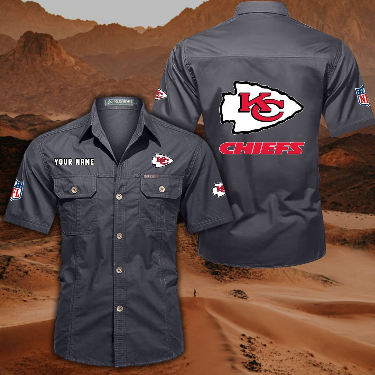 SPECIAL EDITION - NEW CUSTOMIZED NFL01 KCC KANSAS CITY CHIEFS MUTICOLOR MEN'S CARGO SHIRT