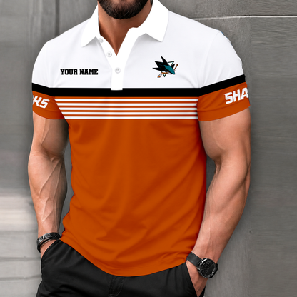 LIMITED EDITION - NEW CUSTOMIZED NHL32 SJS SAN JOSE SHARKS POLO SHIRT