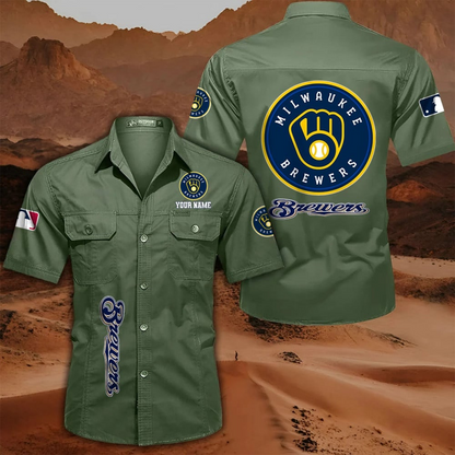 LIMITED EDITION - NEW CUSTOMIZED MLB15 MBS MILWAUKEE BREWERS MEN'S CARGO SHIRT