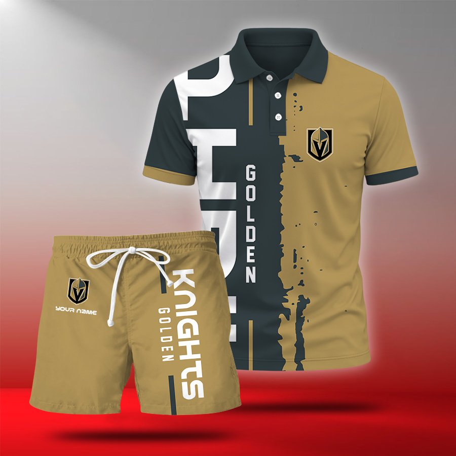 LIMITED EDITION - NEW CUSTOMIZED NHL04 VGK VEGAS GOLDEN KNIGHTS POLO & SHORT PANTS SET