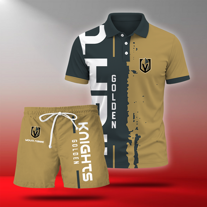 LIMITED EDITION - NEW CUSTOMIZED NHL04 VGK VEGAS GOLDEN KNIGHTS POLO & SHORT PANTS SET