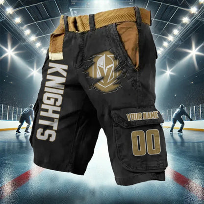 LIMITED EDITION - NEW CUSTOMIZED NHL04 VGK VEGAS GOLDEN KNIGHTS CARGO SHORTS