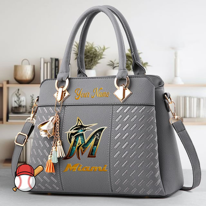 LIMITED EDITION - NEW CUSTOMIZED MLB20 MMS MIAMI MARLINS ZIP HANDBAG MULTICOLOR