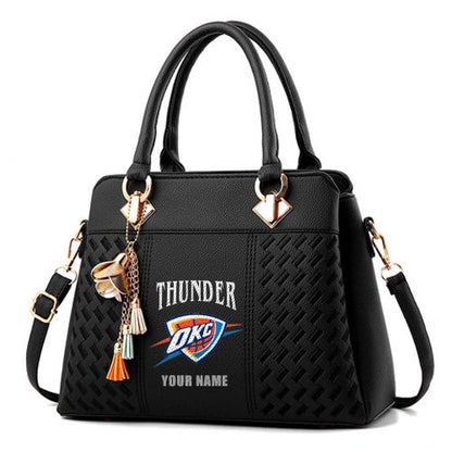 LIMITED EDITION - NEW CUSTOMIZED NBA01 OCT OKLAHOMA CITY THUNDER ZIP HANDBAG MULTICOLOR
