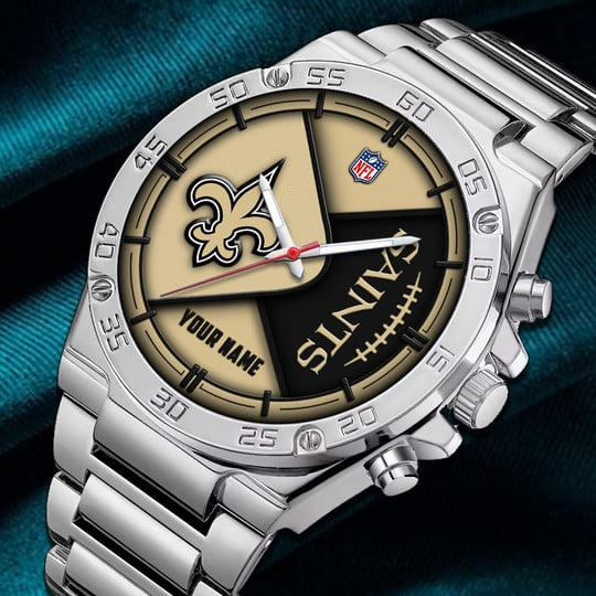 LIMITED EDITION - NEW CUSTOMIZED NFL24 NOS NEW ORLEANS SAINTS LUXURY STAINLESS STEEL WATCH