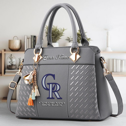 LIMITED EDITION - NEW CUSTOMIZED MLB30 COR COLORADO ROCKIES ZIP HANDBAG MULTICOLOR